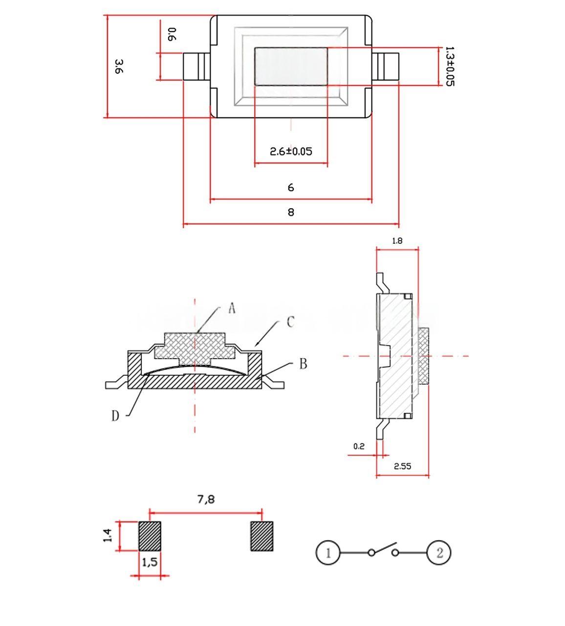 现货供应防水防尘贴片轻触开关 微型3x6x2.5小按键 方形弹片开关